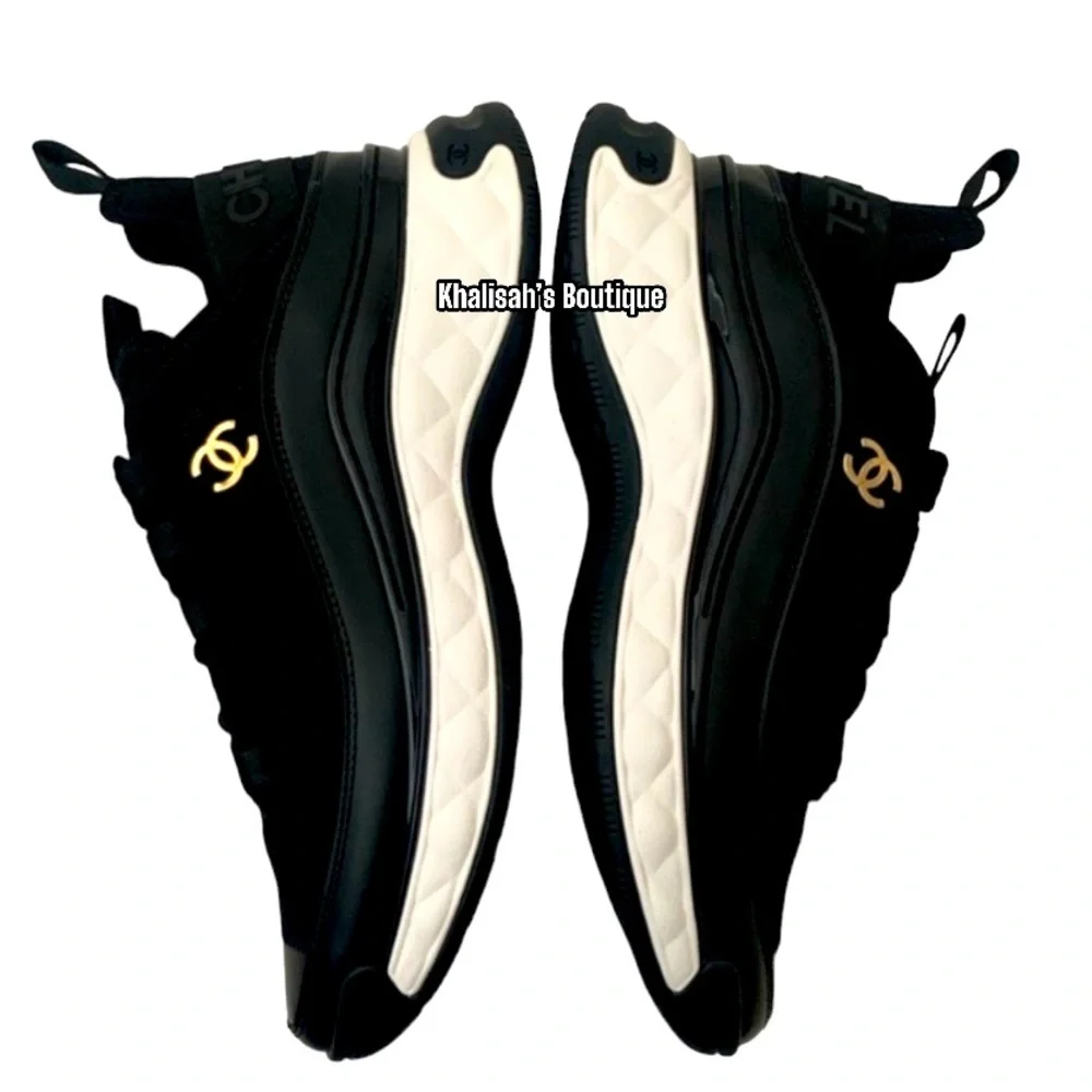 BNIB NWT AUTHENTIC CHANEL SUEDE VELVET Calfskin CC TRAINERS SNEAKERS Size 41 1/2 - Picture 8 of 17